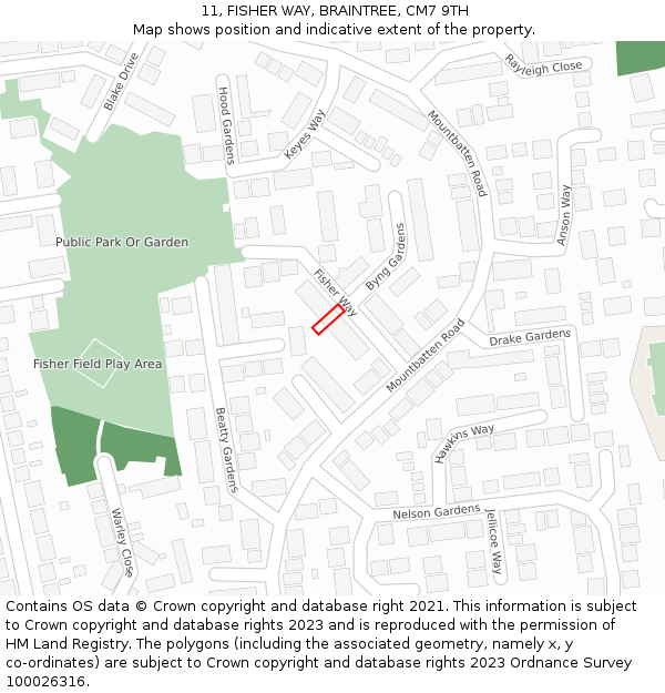 11, FISHER WAY, BRAINTREE, CM7 9TH: Location map and indicative extent of plot