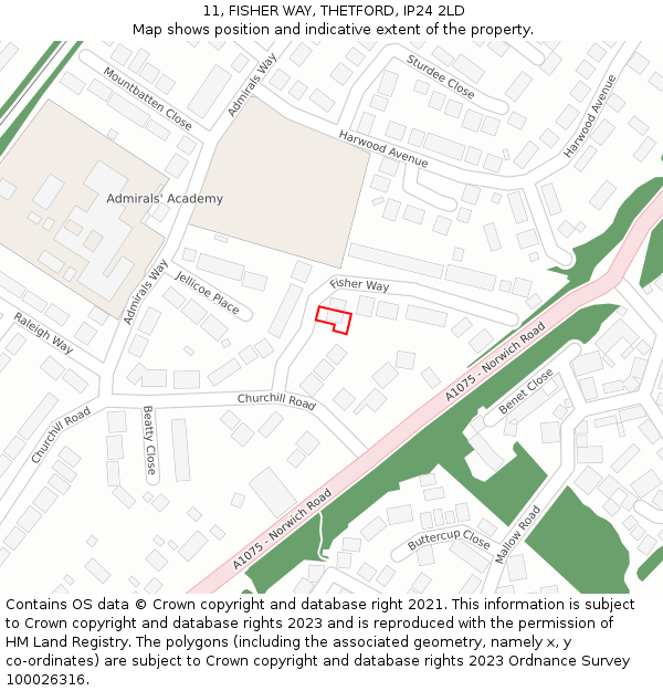 11, FISHER WAY, THETFORD, IP24 2LD: Location map and indicative extent of plot