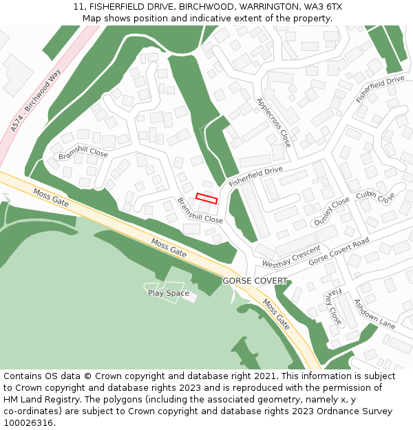 11, FISHERFIELD DRIVE, BIRCHWOOD, WARRINGTON, WA3 6TX: Location map and indicative extent of plot