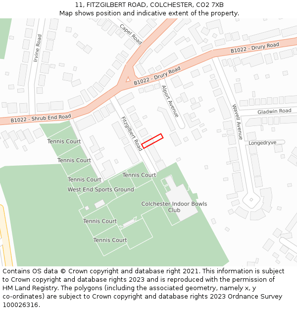 11, FITZGILBERT ROAD, COLCHESTER, CO2 7XB: Location map and indicative extent of plot