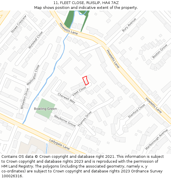 11, FLEET CLOSE, RUISLIP, HA4 7AZ: Location map and indicative extent of plot