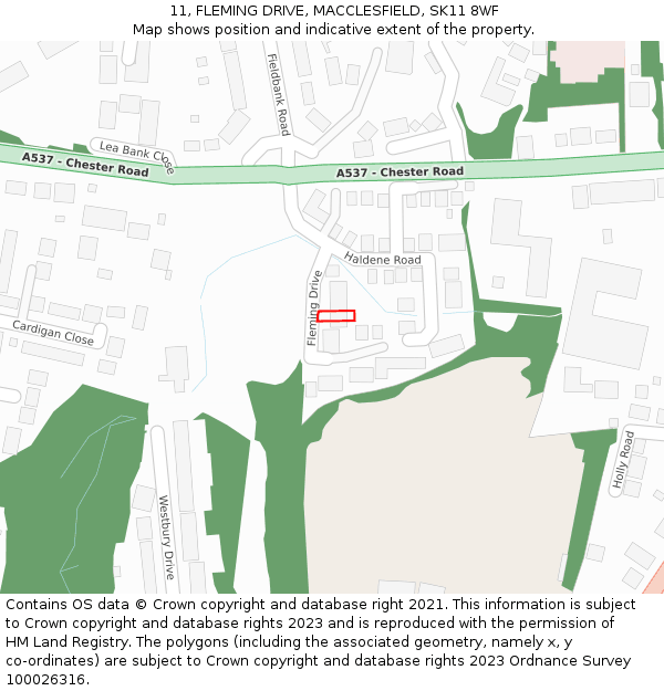 11, FLEMING DRIVE, MACCLESFIELD, SK11 8WF: Location map and indicative extent of plot