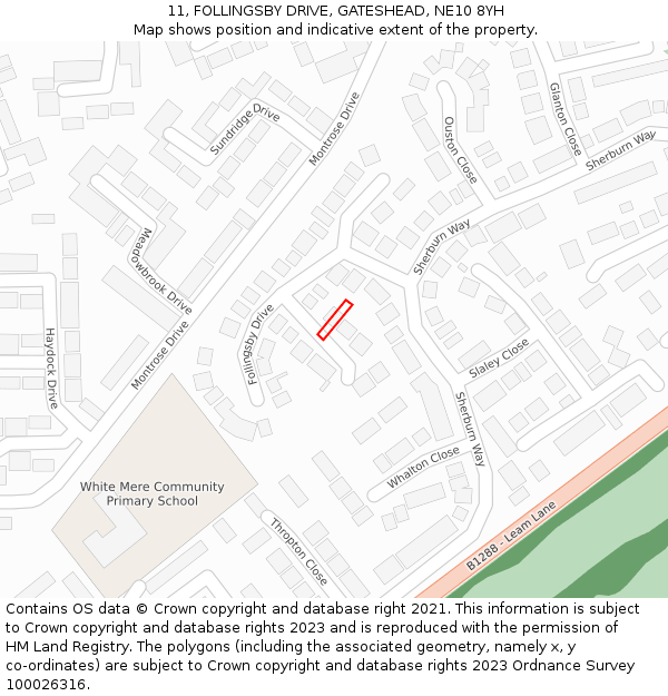 11, FOLLINGSBY DRIVE, GATESHEAD, NE10 8YH: Location map and indicative extent of plot