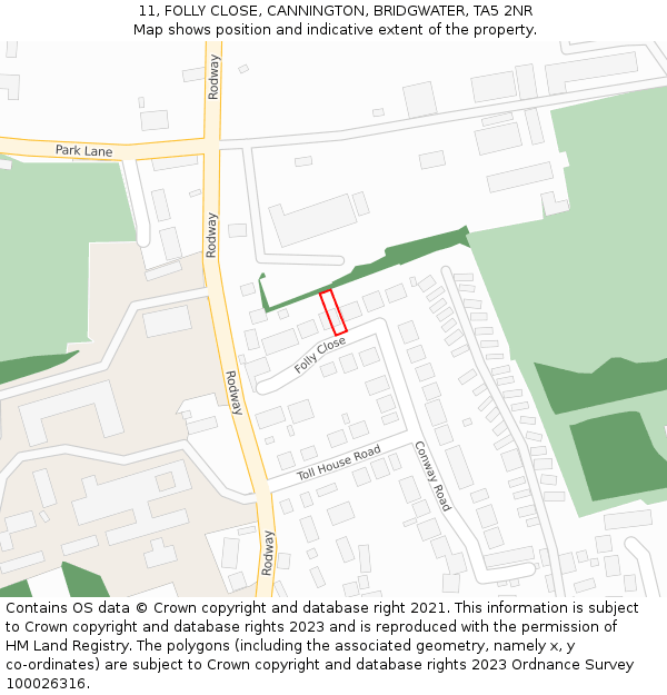 11, FOLLY CLOSE, CANNINGTON, BRIDGWATER, TA5 2NR: Location map and indicative extent of plot