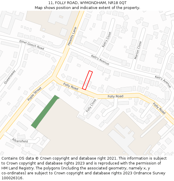11, FOLLY ROAD, WYMONDHAM, NR18 0QT: Location map and indicative extent of plot