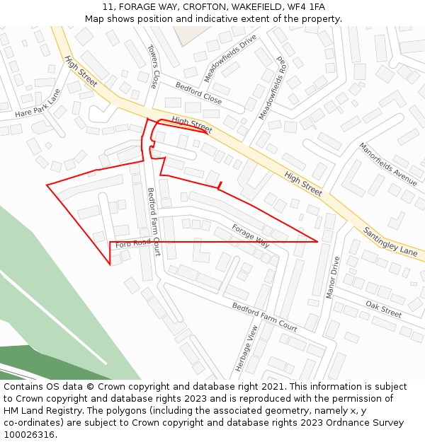 11, FORAGE WAY, CROFTON, WAKEFIELD, WF4 1FA: Location map and indicative extent of plot