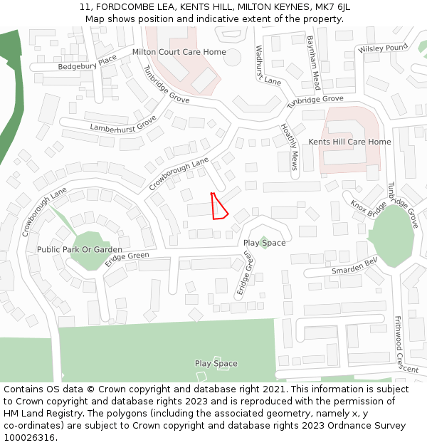 11, FORDCOMBE LEA, KENTS HILL, MILTON KEYNES, MK7 6JL: Location map and indicative extent of plot