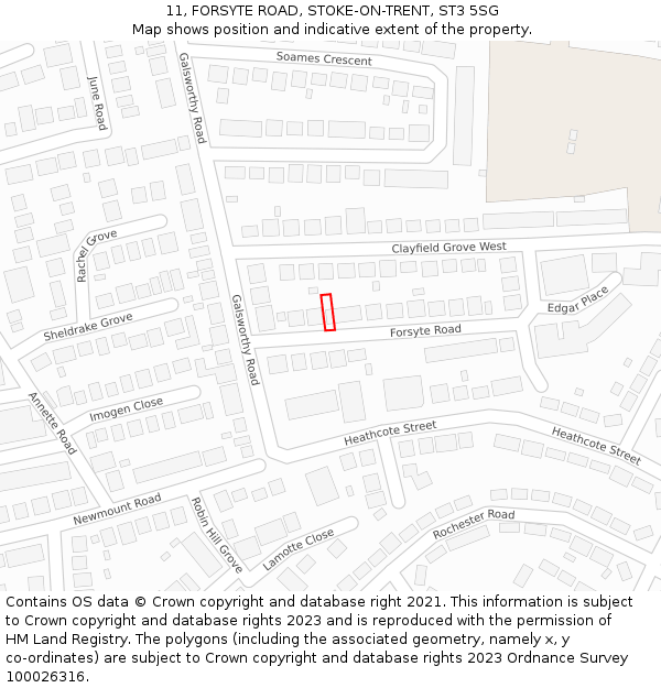 11, FORSYTE ROAD, STOKE-ON-TRENT, ST3 5SG: Location map and indicative extent of plot