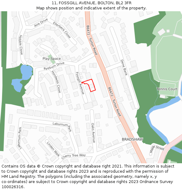 11, FOSSGILL AVENUE, BOLTON, BL2 3FR: Location map and indicative extent of plot