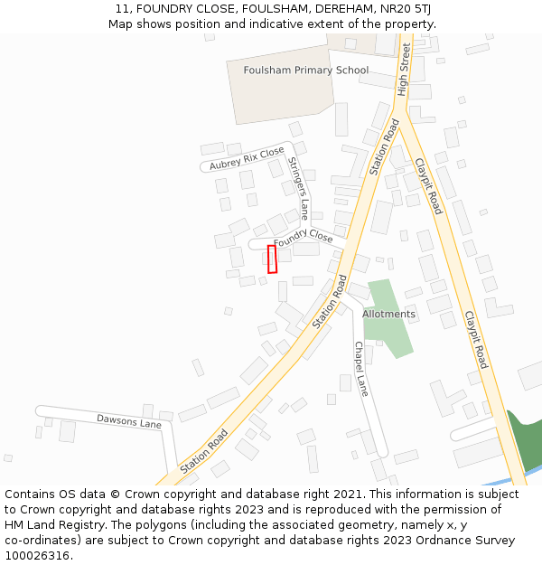 11, FOUNDRY CLOSE, FOULSHAM, DEREHAM, NR20 5TJ: Location map and indicative extent of plot