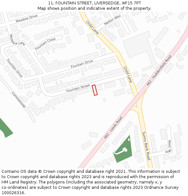 11, FOUNTAIN STREET, LIVERSEDGE, WF15 7PT: Location map and indicative extent of plot