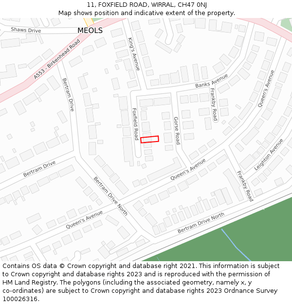 11, FOXFIELD ROAD, WIRRAL, CH47 0NJ: Location map and indicative extent of plot