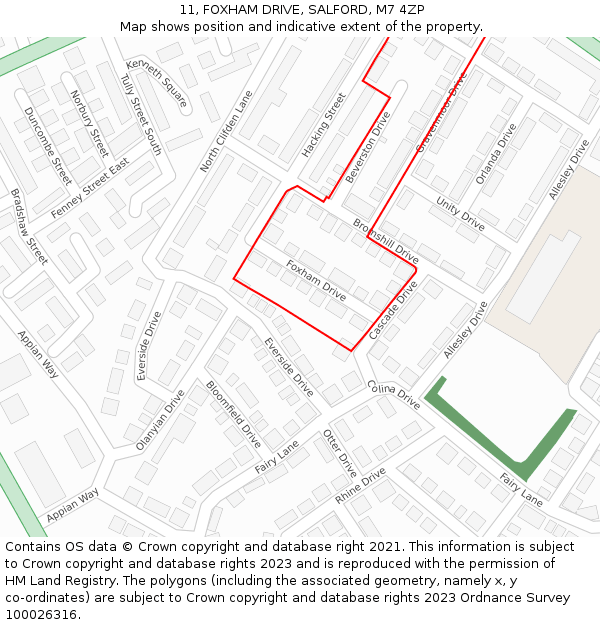 11, FOXHAM DRIVE, SALFORD, M7 4ZP: Location map and indicative extent of plot