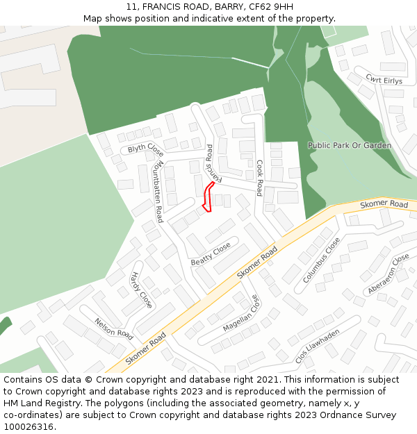 11, FRANCIS ROAD, BARRY, CF62 9HH: Location map and indicative extent of plot