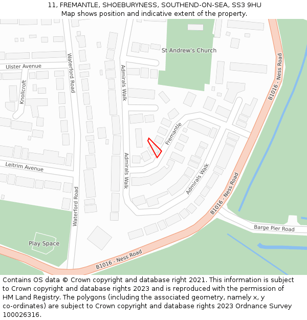 11, FREMANTLE, SHOEBURYNESS, SOUTHEND-ON-SEA, SS3 9HU: Location map and indicative extent of plot