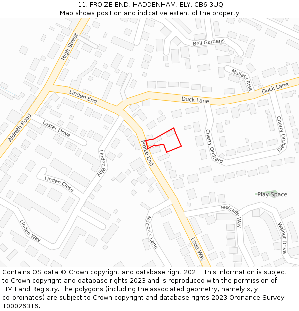 11, FROIZE END, HADDENHAM, ELY, CB6 3UQ: Location map and indicative extent of plot
