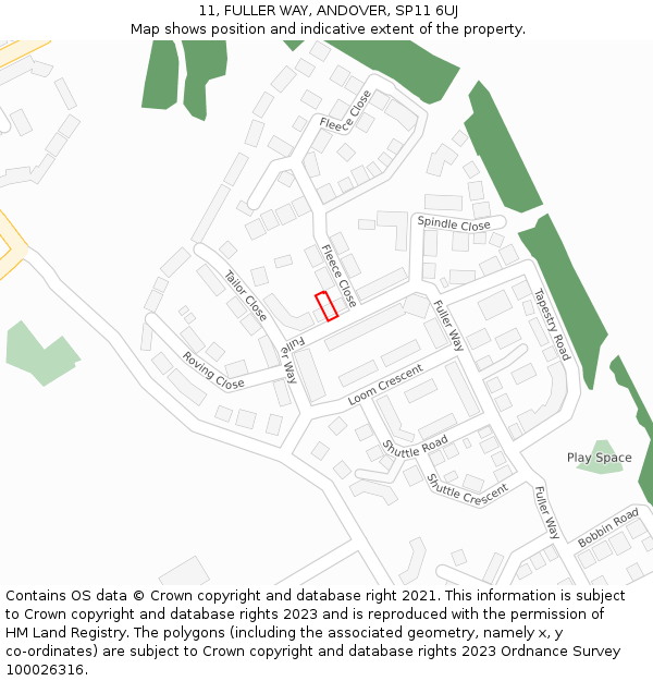 11, FULLER WAY, ANDOVER, SP11 6UJ: Location map and indicative extent of plot