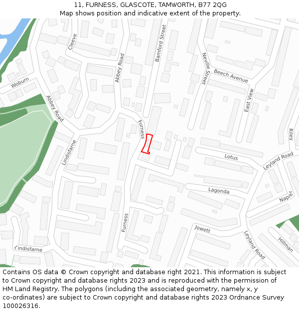 11, FURNESS, GLASCOTE, TAMWORTH, B77 2QG: Location map and indicative extent of plot