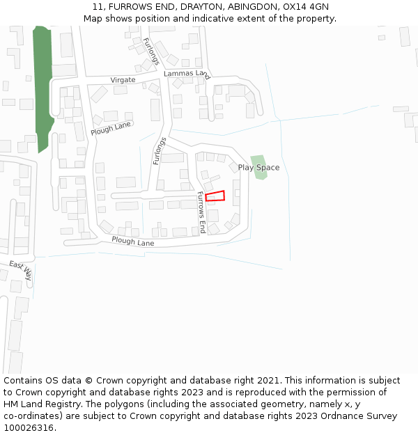 11, FURROWS END, DRAYTON, ABINGDON, OX14 4GN: Location map and indicative extent of plot
