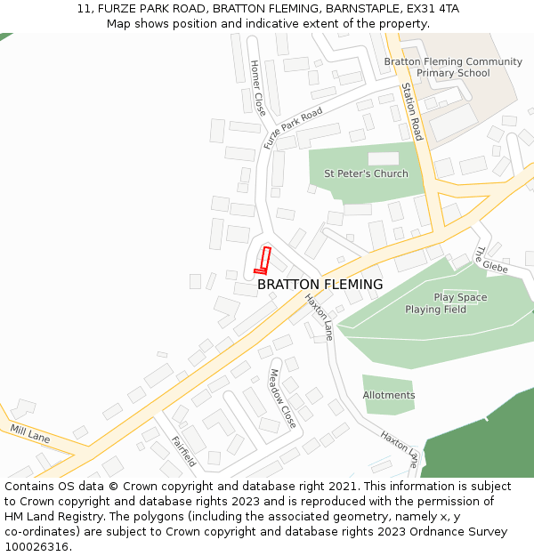 11, FURZE PARK ROAD, BRATTON FLEMING, BARNSTAPLE, EX31 4TA: Location map and indicative extent of plot