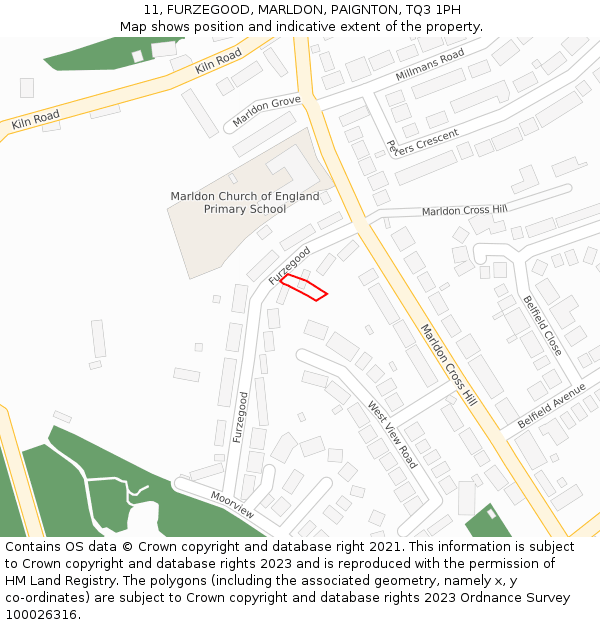 11, FURZEGOOD, MARLDON, PAIGNTON, TQ3 1PH: Location map and indicative extent of plot