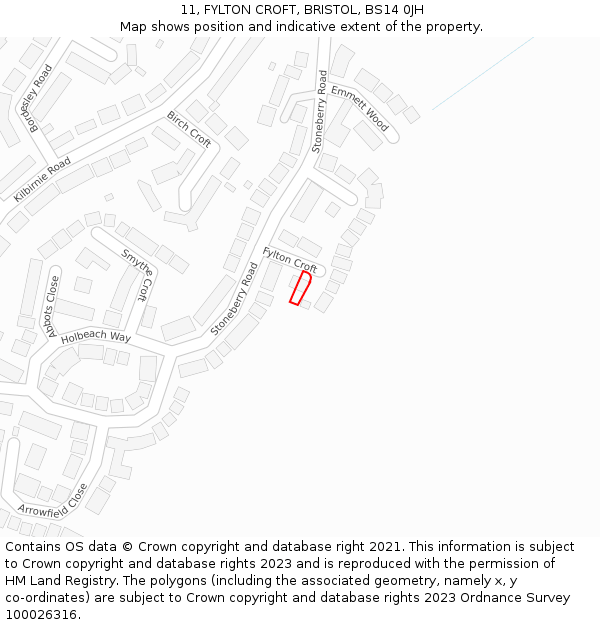 11, FYLTON CROFT, BRISTOL, BS14 0JH: Location map and indicative extent of plot