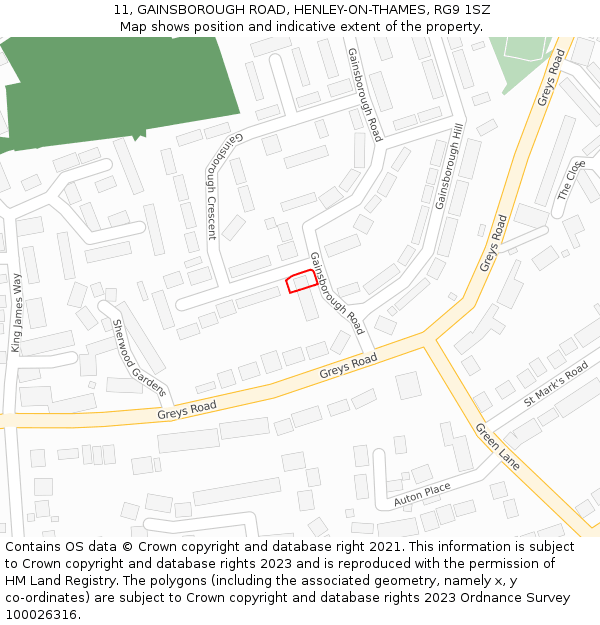 11, GAINSBOROUGH ROAD, HENLEY-ON-THAMES, RG9 1SZ: Location map and indicative extent of plot