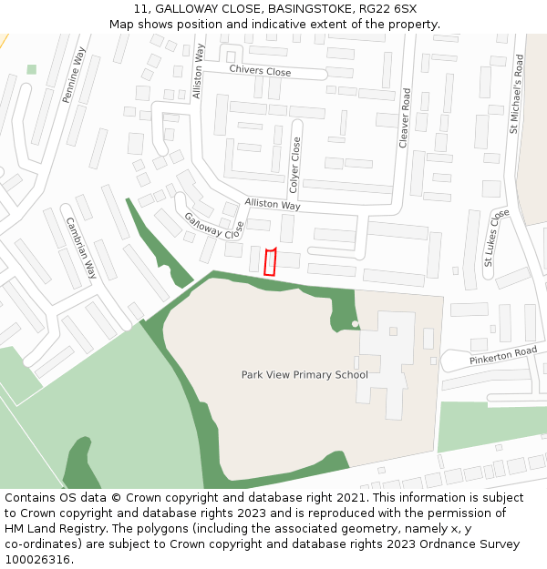 11, GALLOWAY CLOSE, BASINGSTOKE, RG22 6SX: Location map and indicative extent of plot