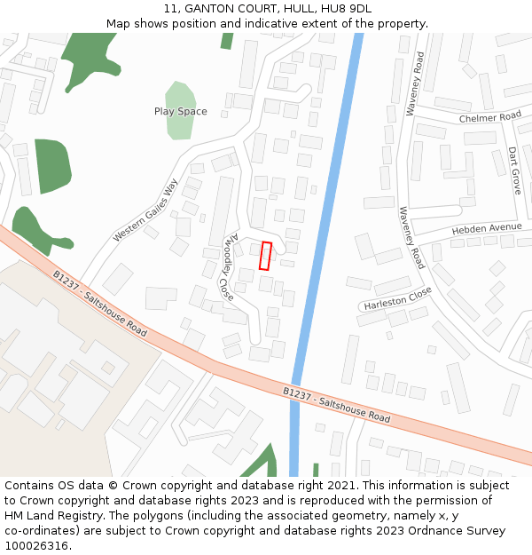 11, GANTON COURT, HULL, HU8 9DL: Location map and indicative extent of plot