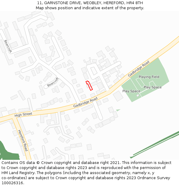 11, GARNSTONE DRIVE, WEOBLEY, HEREFORD, HR4 8TH: Location map and indicative extent of plot