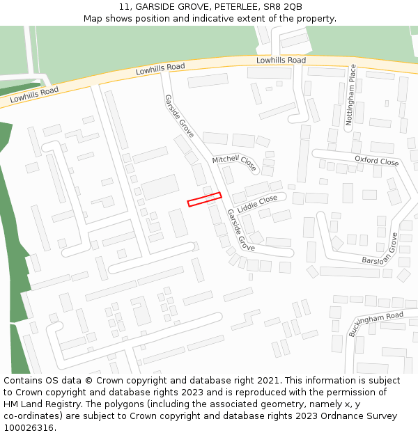 11, GARSIDE GROVE, PETERLEE, SR8 2QB: Location map and indicative extent of plot