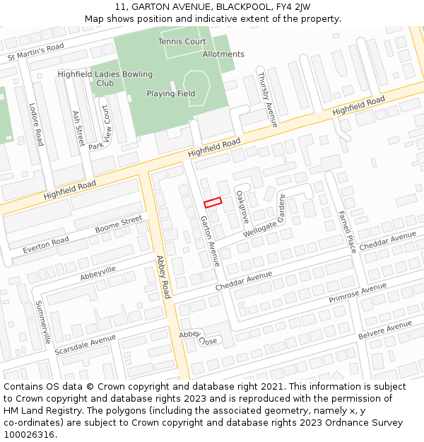 11, GARTON AVENUE, BLACKPOOL, FY4 2JW: Location map and indicative extent of plot