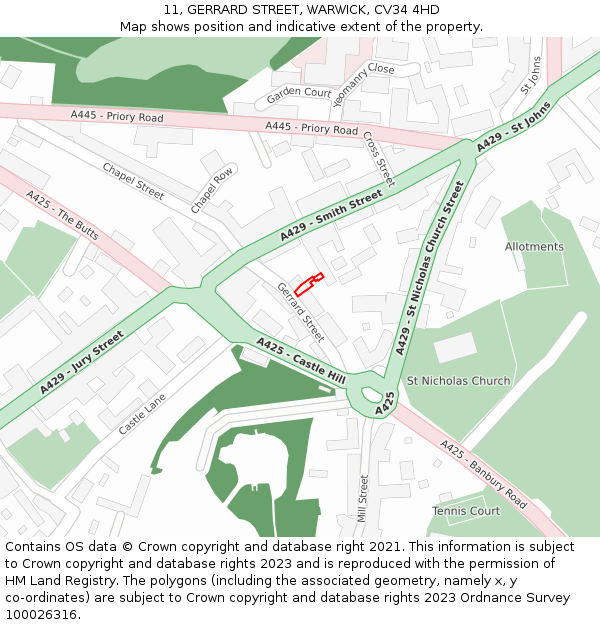 11, GERRARD STREET, WARWICK, CV34 4HD: Location map and indicative extent of plot