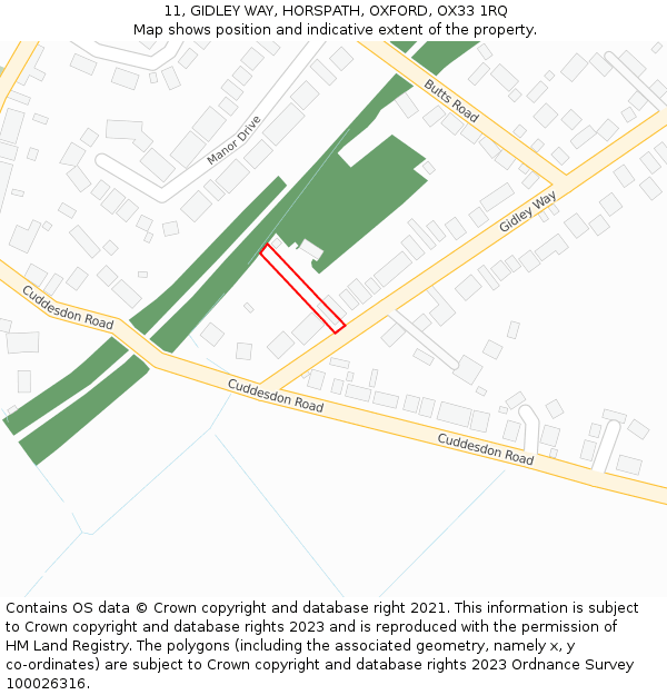 11, GIDLEY WAY, HORSPATH, OXFORD, OX33 1RQ: Location map and indicative extent of plot