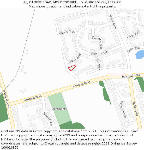 11, GILBERT ROAD, MOUNTSORREL, LOUGHBOROUGH, LE12 7ZJ: Location map and indicative extent of plot