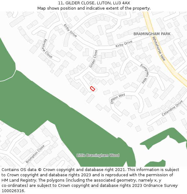 11, GILDER CLOSE, LUTON, LU3 4AX: Location map and indicative extent of plot