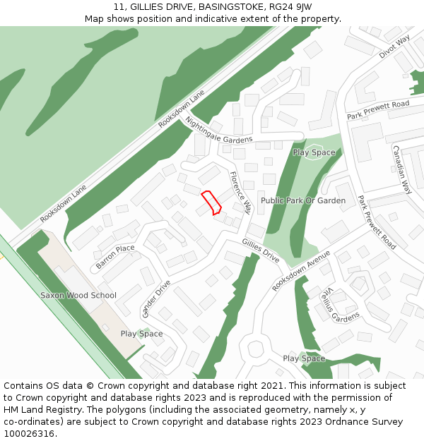 11, GILLIES DRIVE, BASINGSTOKE, RG24 9JW: Location map and indicative extent of plot