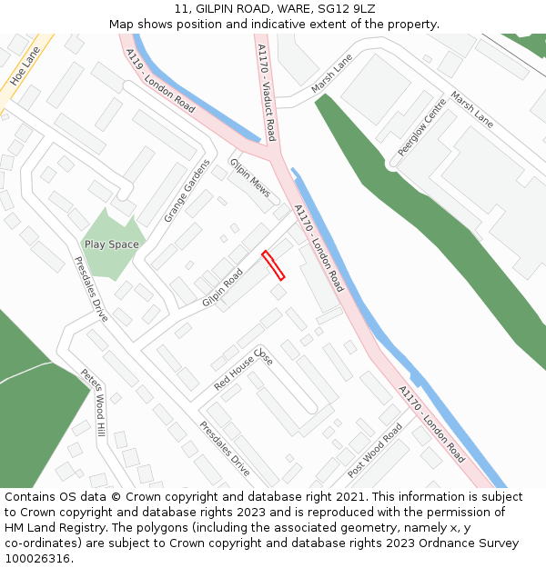 11, GILPIN ROAD, WARE, SG12 9LZ: Location map and indicative extent of plot