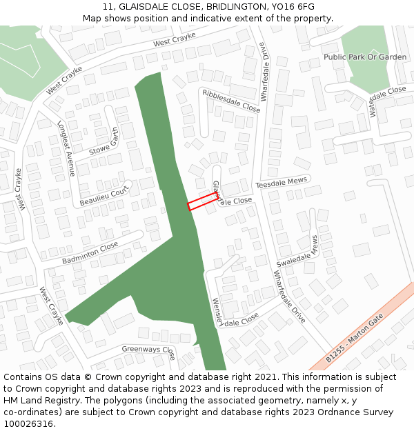 11, GLAISDALE CLOSE, BRIDLINGTON, YO16 6FG: Location map and indicative extent of plot