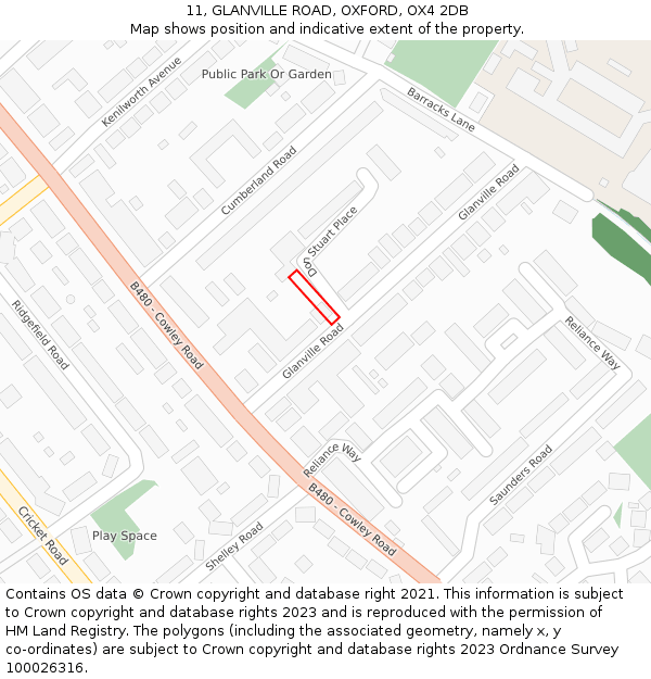 11, GLANVILLE ROAD, OXFORD, OX4 2DB: Location map and indicative extent of plot