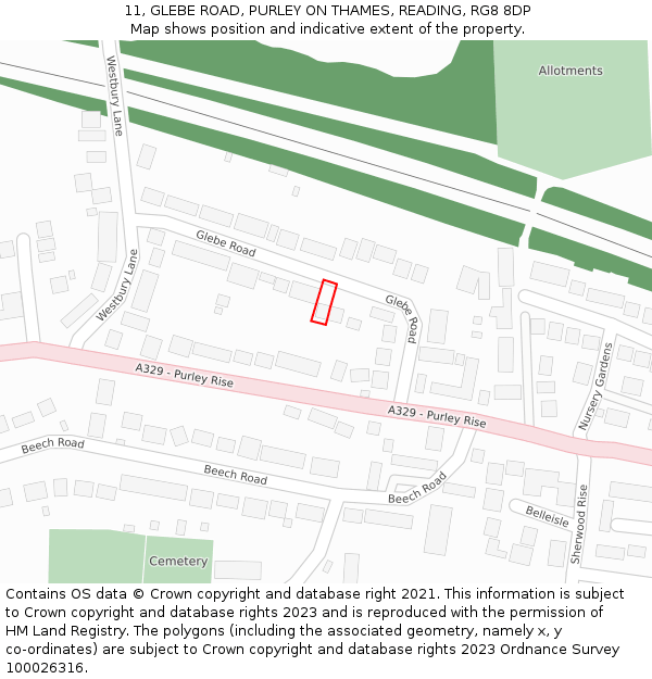 11, GLEBE ROAD, PURLEY ON THAMES, READING, RG8 8DP: Location map and indicative extent of plot