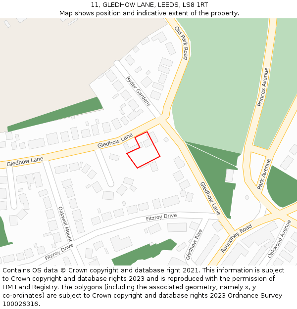 11, GLEDHOW LANE, LEEDS, LS8 1RT: Location map and indicative extent of plot