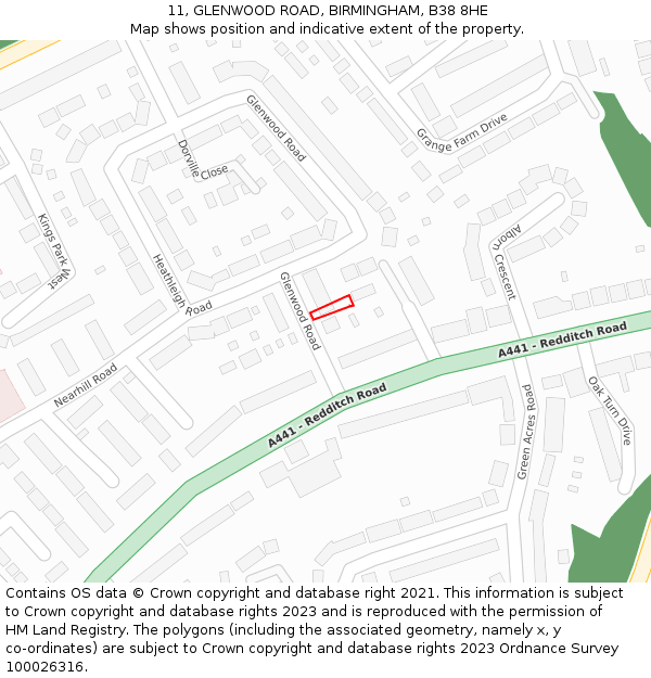 11, GLENWOOD ROAD, BIRMINGHAM, B38 8HE: Location map and indicative extent of plot