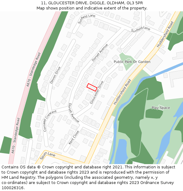 11, GLOUCESTER DRIVE, DIGGLE, OLDHAM, OL3 5PR: Location map and indicative extent of plot
