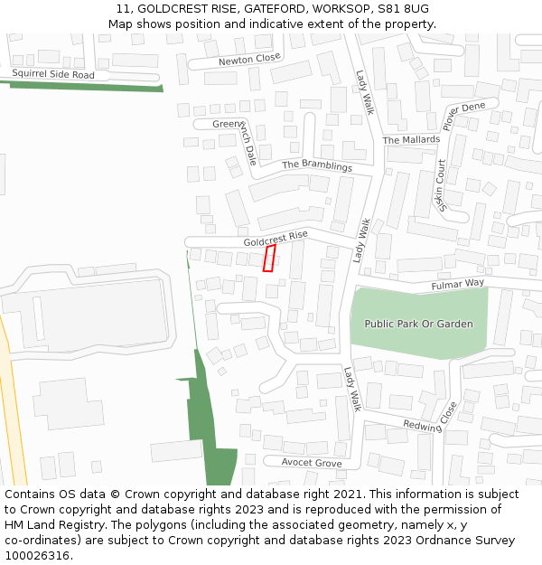 11, GOLDCREST RISE, GATEFORD, WORKSOP, S81 8UG: Location map and indicative extent of plot