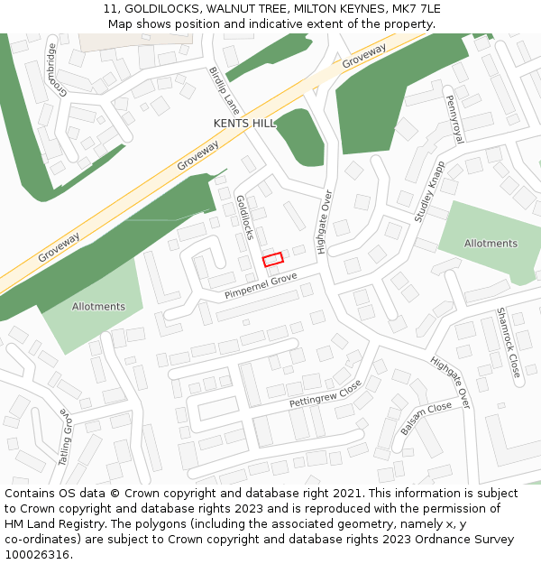 11, GOLDILOCKS, WALNUT TREE, MILTON KEYNES, MK7 7LE: Location map and indicative extent of plot