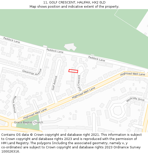 11, GOLF CRESCENT, HALIFAX, HX2 0LD: Location map and indicative extent of plot