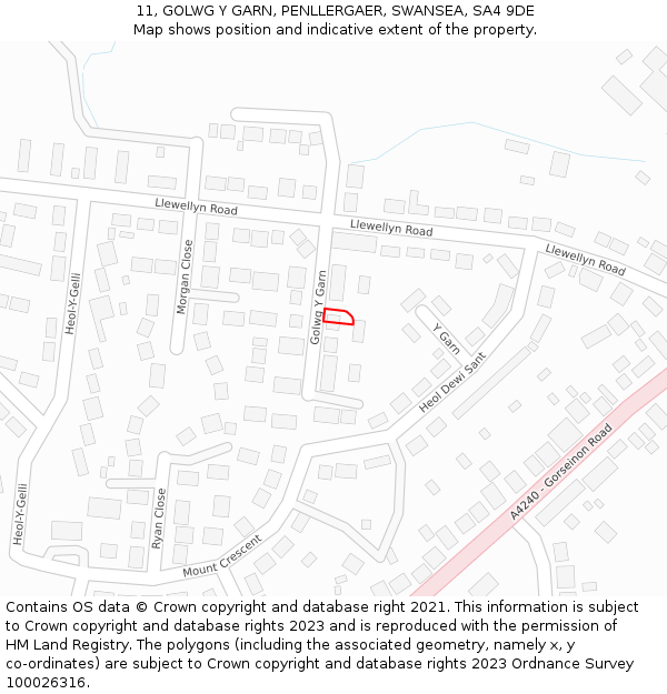 11, GOLWG Y GARN, PENLLERGAER, SWANSEA, SA4 9DE: Location map and indicative extent of plot