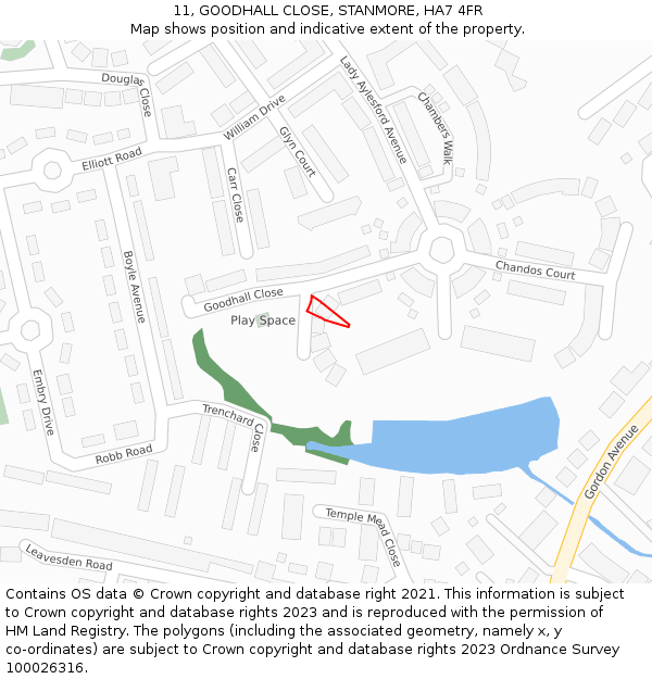 11, GOODHALL CLOSE, STANMORE, HA7 4FR: Location map and indicative extent of plot