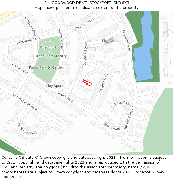 11, GOODWOOD DRIVE, STOCKPORT, SK3 8XB: Location map and indicative extent of plot